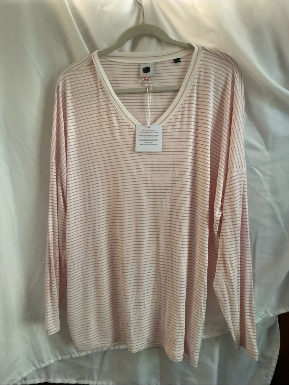 CAbi Pink and White Striped V-Neck Top